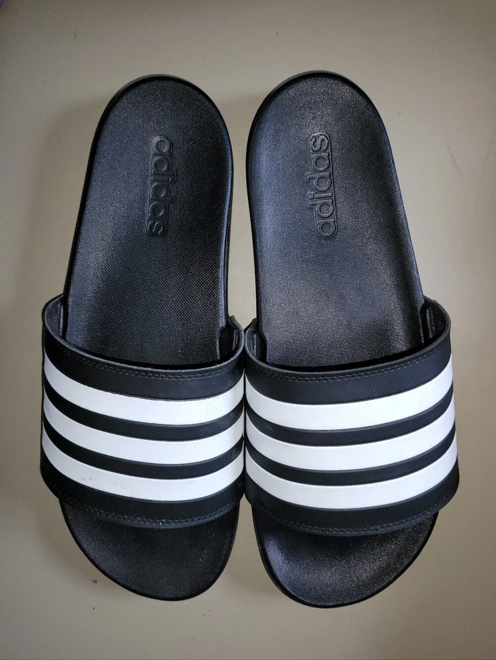 Adidas Black & White Slide Sandals - Classic Three-Stripes Size 10